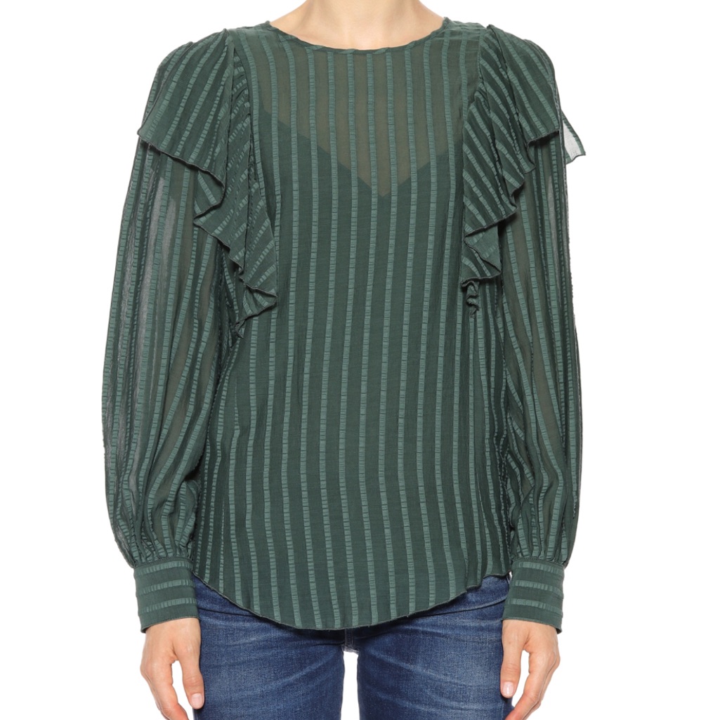 See By Chlo Striped Cotton-Blend Ruffle Top